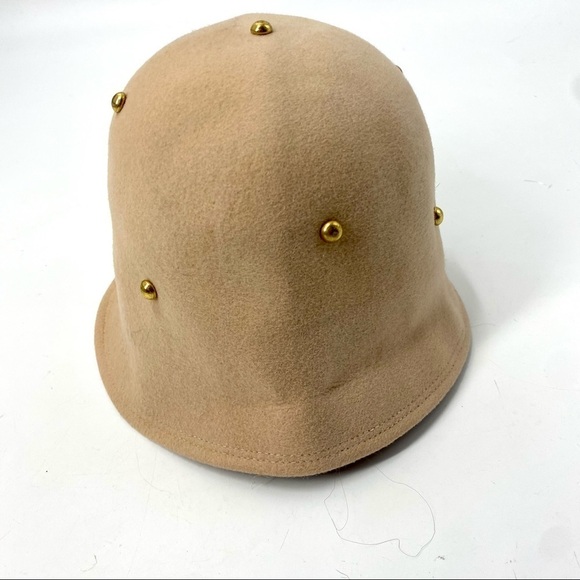 Vintage Henry Pollak Clover Lane blush pink gold stud wool hat - Picture 2 of 6